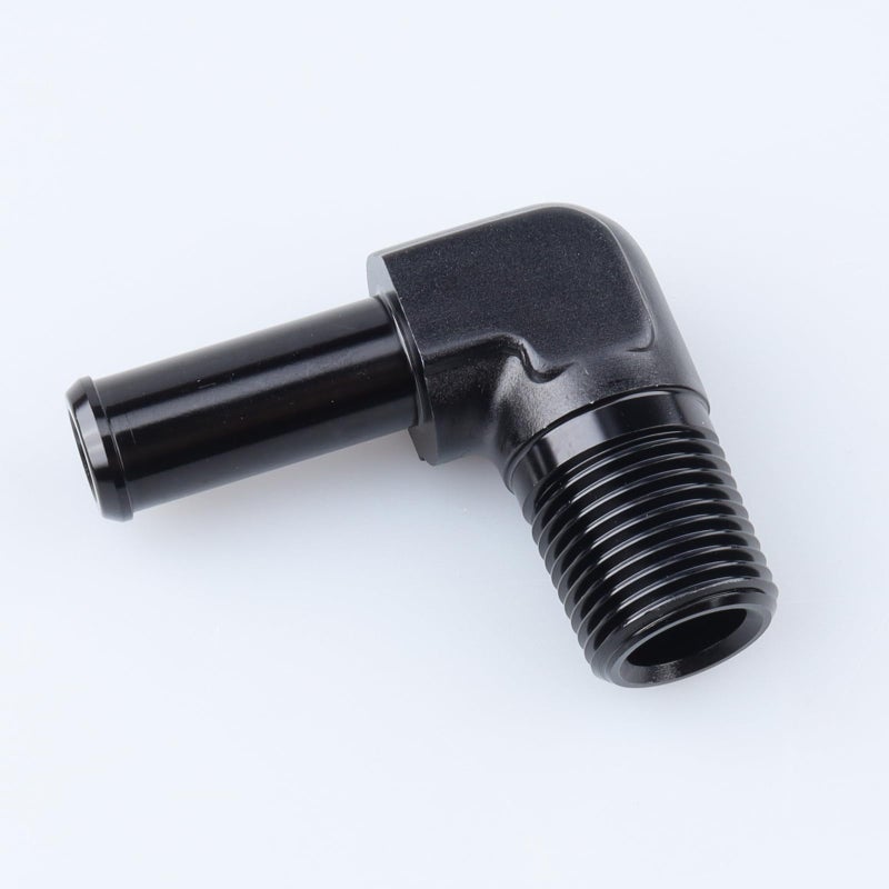 AC PERFORMANCE 3/8" NPT Male to 1/2" Hose Barb Fitting Adapter 90 Degree Aluminum Black Fit for 8AN Push on Hose - Image 1